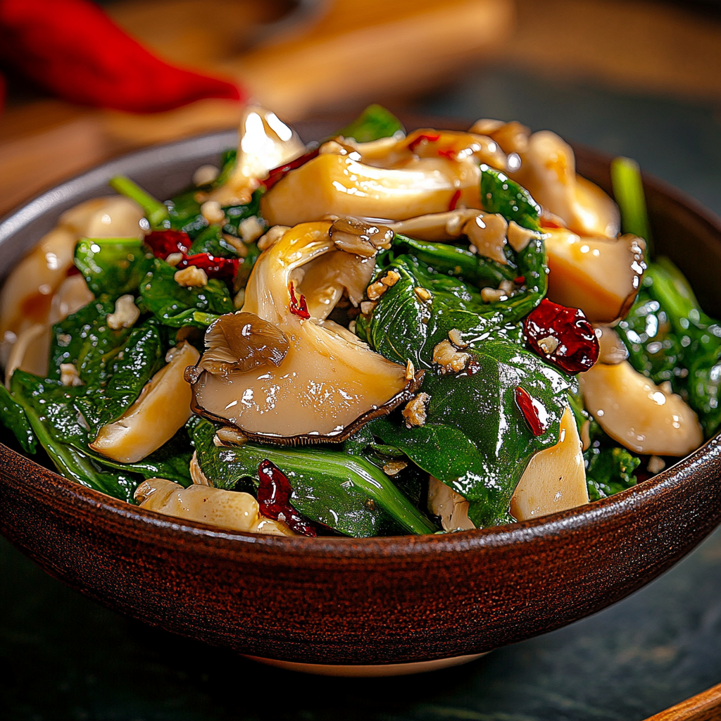 Cold Dressed Oyster Mushroom and Spinach Salad&nbsp;(Vegan)